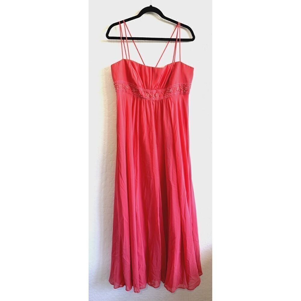 Davids Bridal Coral Maxi Dress Woman's Plus Size 14 Strappy Flowy Beaded